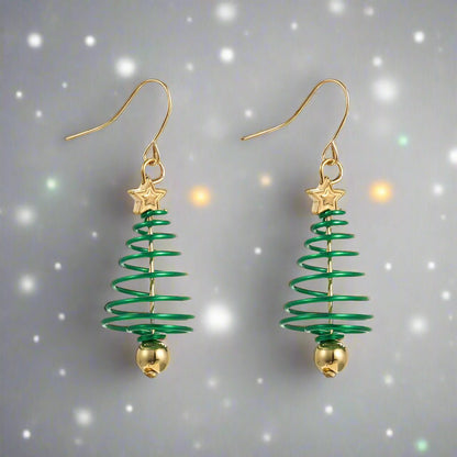 Christmas Tree Metal Art Spiral Christmas Earrings