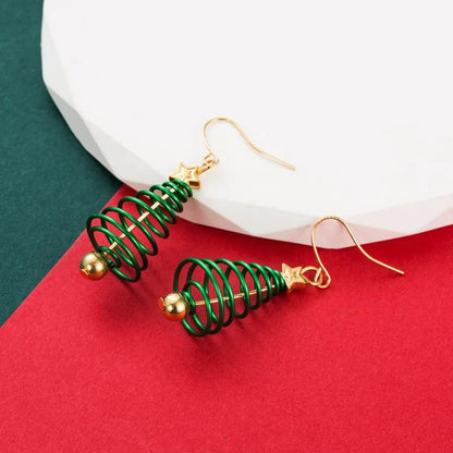 Christmas Tree Metal Art Spiral Christmas Earrings